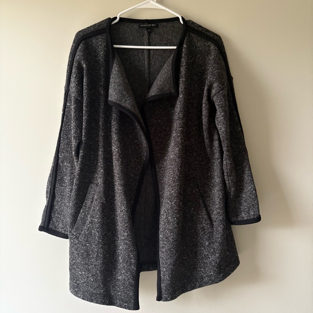 Banana Republic Women's Heather Gray Open Front Cardigan Sweater Pockets